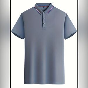 Classic Gray Polo Shirt with Red and Blue Accents